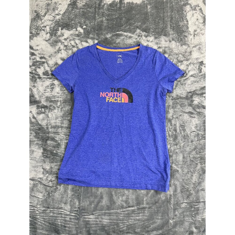 The North Face Womens V-Neck Short Sleeve Blue T-Shirt Size M 100% Cotton
